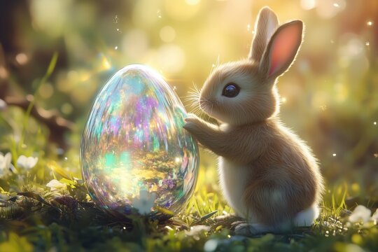 Hasenbaby mit schimmerndem Ei
