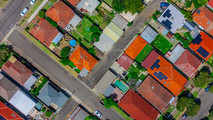 Panorama aerial drone view of western Sydney Suburbs of Canterbury Burwood Ashfield Marrickville...