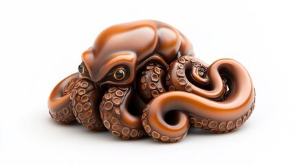 Naklejka premium Brown Octopus Sculpture on White Background. Generative AI