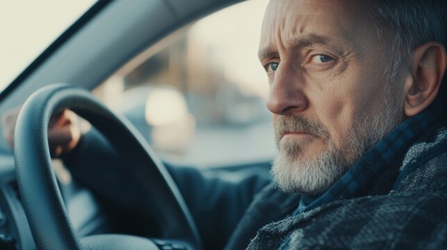 Car experiencing brake failure while driving. Featuring a startled driver