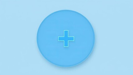 Obraz premium 3D illustration of a blue circle and white plus symbol icon on a white background, white, 3D