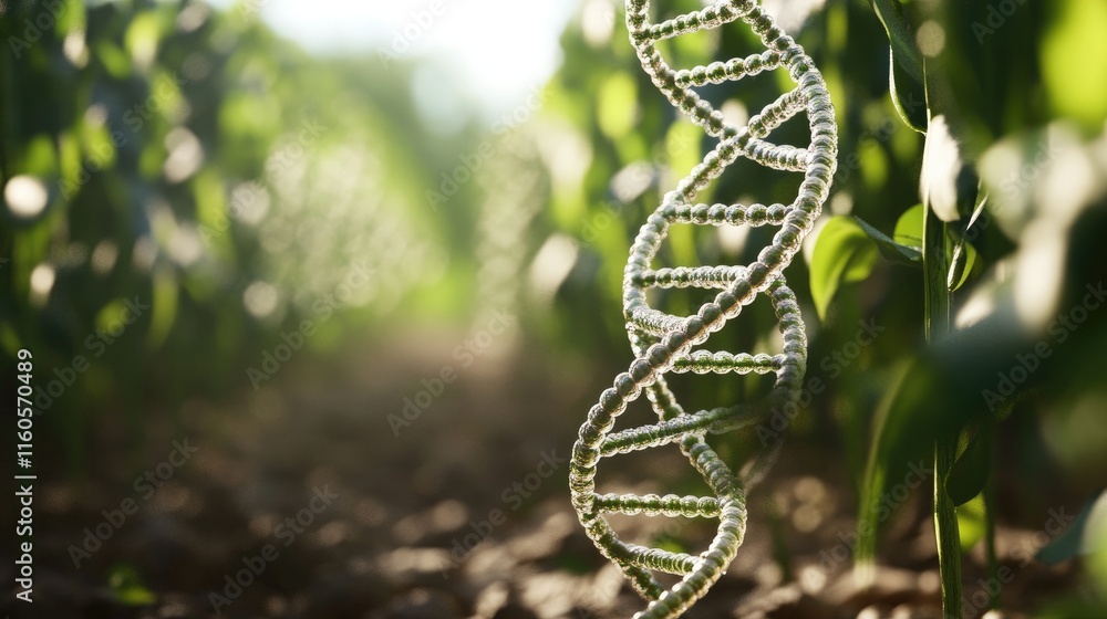 Poster 3d rendering of a dna helix from genetically modified food, highlighting the science behind gmo crop