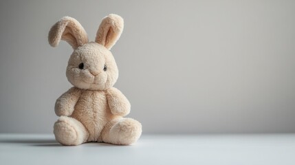 Fototapeta premium Soft plush bunny toy on a clean white background. Generative AI