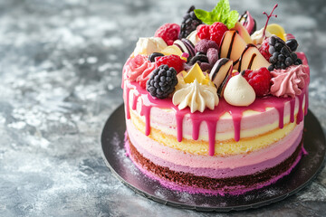 A delicious cake with berries. Good for any project.