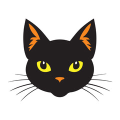 Black cat face illustration face. Vector flat isolated on white background
