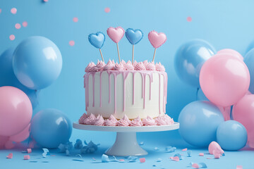 A beautiful pink and blue cake. Gender reveal concept. Good for any project.