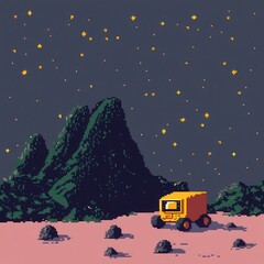 20241228122317list 11 A charming 8-bit pixel art of a glowing pixelated space rover exploring a pixelated alien landscape with glowing rocks, tiny sparkling craters, and a pixelated starry sky, 