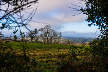 Winter landscape of the Normandy bocage and the Souleuvre Valley from Le Bény-Bocage