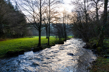 Souleuvre River with high water flow in winter near Le Bény-Bocage