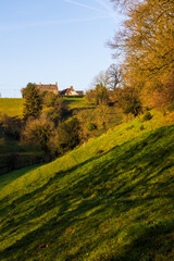 Fototapeta premium Winter landscape of the Normandy bocage and the Souleuvre Valley from Le Bény-Bocage