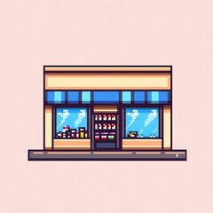 20241228122317list 17 A delightful 8-bit pixel art of a glowing pixelated candy shop with tiny pixelated sweets and sparkling windows, set on a pastel pink and cream background for a fun and 
