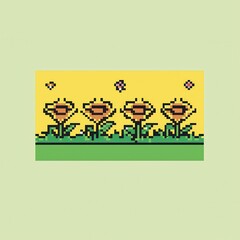 20241228122317list 24 A delightful 8-bit pixel art of a glowing pixelated sunflower field with tiny pixelated butterflies and sparkles, set on a pastel yellow and green background for a sunny 