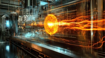 A digital depiction of electric and magnetic forces being studied in an experimental physics lab, showcasing scientific exploration and innovation.