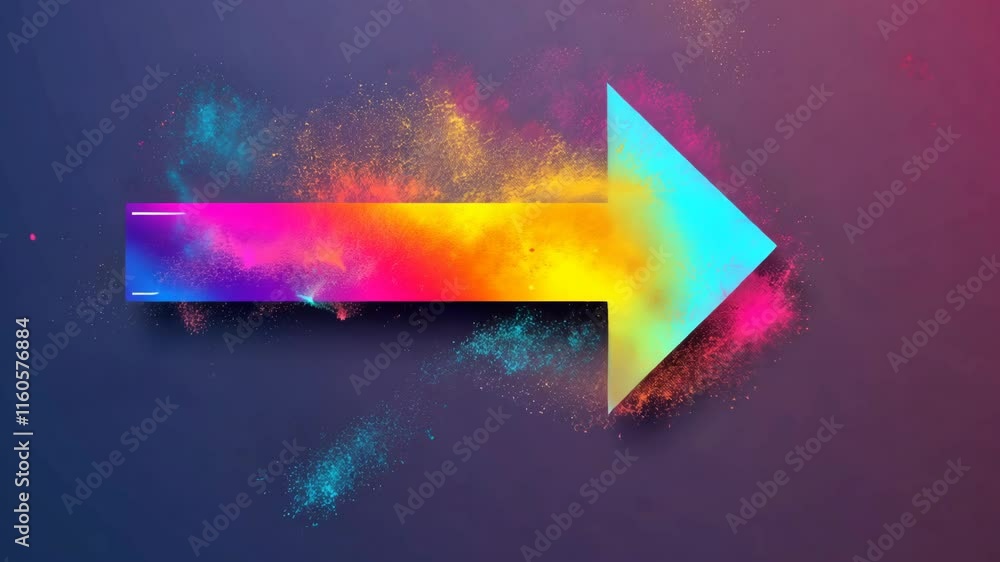 Poster colorful arrow design featuring vibrant splashes representing creativity and movement in a dynamic d