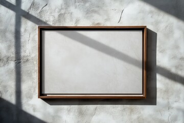 minimalistic mockup of a blank framed canvas, horizontal canvas, wooden frame, soft shadows, neutral light tones, modern style