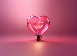 A glowing heart-shaped lightbulb on a pink background.  It represents love,  ideas, and inspiration. The soft lighting creates a romantic ambiance.