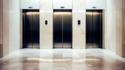 Modern Elevator doors of office or hotel hallway,holiday season decor with christmas tree,Lobby interior, corridor in house with lift,marble elegant lift for passenger or cargo elevators,copy space.