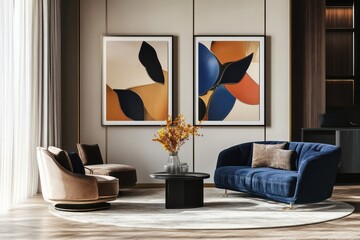 picture frame mockup, two vertical frames, living room