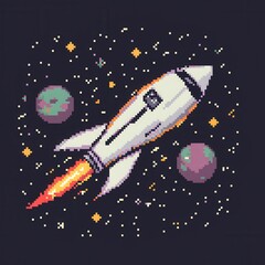 20241228122317list 55 A vibrant 8-bit pixel art of a glowing pixelated spaceship floating through a starry galaxy, surrounded by pixelated planets, sparkling comets, and a glowing nebula, set 