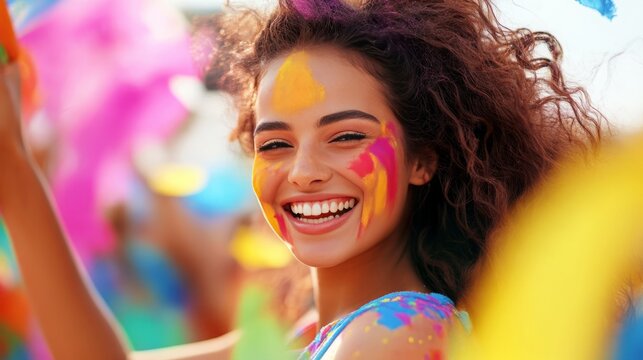 Colorful Festival with People Enjoying Music and Dance, Representing the Joy of Life and Its Impact on Happiness