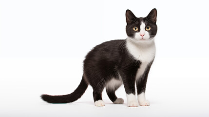 Beautiful Black and White Feline on Minimal White Backdrop