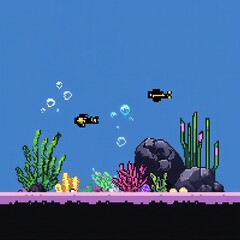 20241228122317list 66 An intricate 8-bit pixel art of a glowing pixelated aquarium filled with tiny pixelated fish, sparkling bubbles, and glowing coral, set on a pastel aqua and purple background 