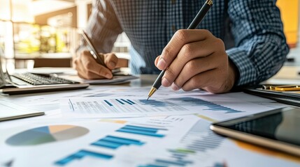 Businessman drawing a business growth line on concept of financial planning and a return on investment analysis.