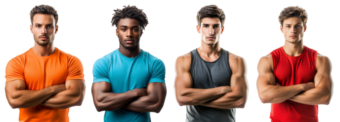 Confident Muscular Young Athletes with Crossed Arms Showcasing Physique