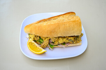 Meat Chicken Doner, between bread (Turkish Name : ekmek arasi et doner, tavuk doner, Gobit ekmek arasi, Turk kebabi)
