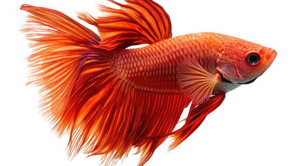 Fototapeta premium Fiery Fin: A vibrant orange Betta fish with flowing fins, showcasing its captivating beauty in a close-up portrait. 