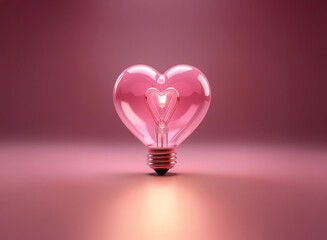 A pink heart-shaped lightbulb glows softly on a matching background, symbolizing love and bright ideas.  A romantic and inspiring image.