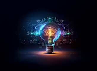 A glowing lightbulb reveals a vibrant, intricate brain within its glass structure.  Surrounding the bulb are swirling patterns suggesting complex neural connections and scientific formulas, symbolizin