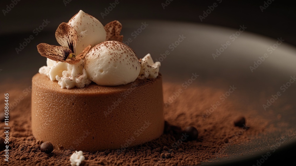 Poster A visually appealing mocha mousse with a rich texture and soft brown background, creating a harmonious atmosphere for food photography.