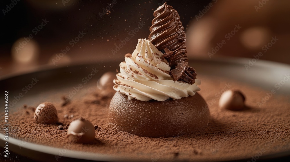 Poster A visually appealing mocha mousse with a rich texture and soft brown background, creating a harmonious atmosphere for food photography.