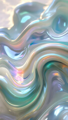 Iridescent Silk Waves - Abstract Pearlescent 3D Render with Soft Holographic Textures