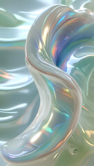 Iridescent Silk Waves - Abstract Pearlescent 3D Render with Soft Holographic Textures