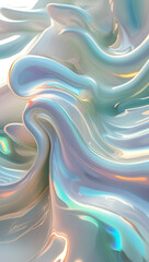 Iridescent Silk Waves - Abstract Pearlescent 3D Render with Soft Holographic Textures