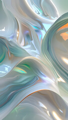Iridescent Silk Waves - Abstract Pearlescent 3D Render with Soft Holographic Textures