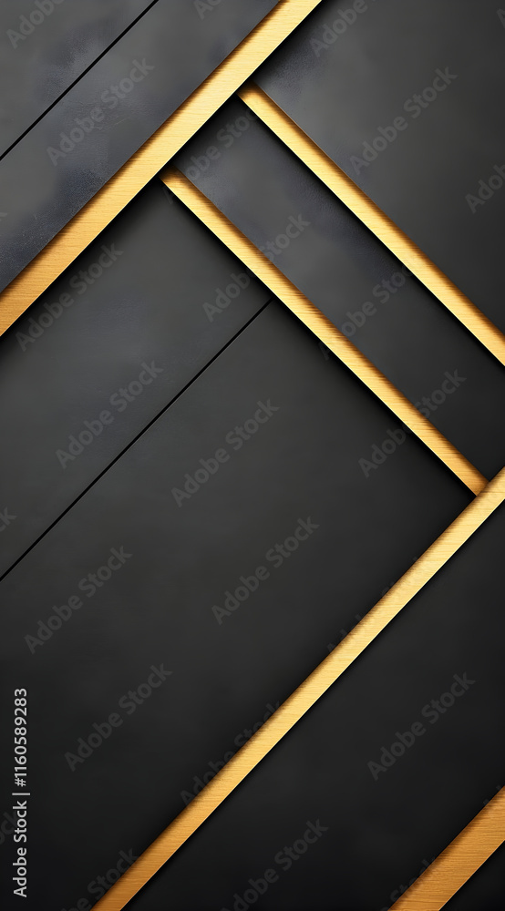 Poster a minimalist design featuring black panels intersected by golden lines, creating a striking contrast