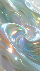Iridescent Silk Waves - Abstract Pearlescent 3D Render with Soft Holographic Textures