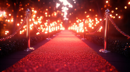 Red carpet with festive golden lights