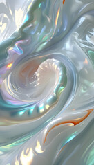 Iridescent Silk Waves - Abstract Pearlescent 3D Render with Soft Holographic Textures