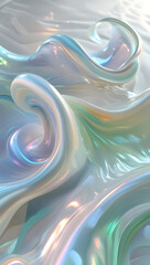 Iridescent Silk Waves - Abstract Pearlescent 3D Render with Soft Holographic Textures