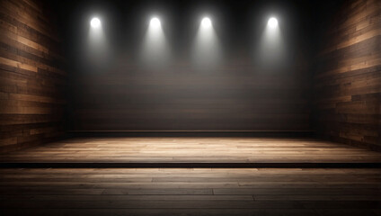 An Engaging Image of an Empty Dark Stage with Spotlight, Evoking Anticipation for Upcoming Performances