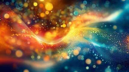 intricate mosaic of particles and waves in vivid, contrasting colors