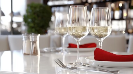 Fototapeta premium Elegant Wine Pairing Experience Upscale Restaurant Food Photography Modern Setting Interior View Culinary Delight