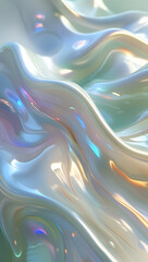 Iridescent Silk Waves - Abstract Pearlescent 3D Render with Soft Holographic Textures