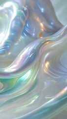 Iridescent Silk Waves - Abstract Pearlescent 3D Render with Soft Holographic Textures