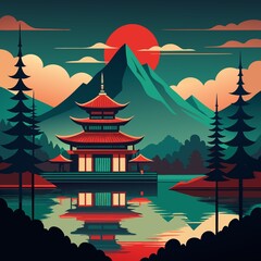 magical landscape with a lake and mountains