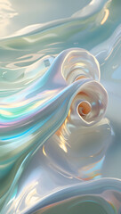 Iridescent Silk Waves - Abstract Pearlescent 3D Render with Soft Holographic Textures
